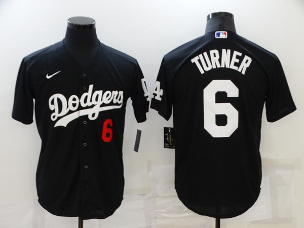 Men's Los Angeles Dodgers #6 Trea Turner Black Cool Base Stitched Baseball Jersey